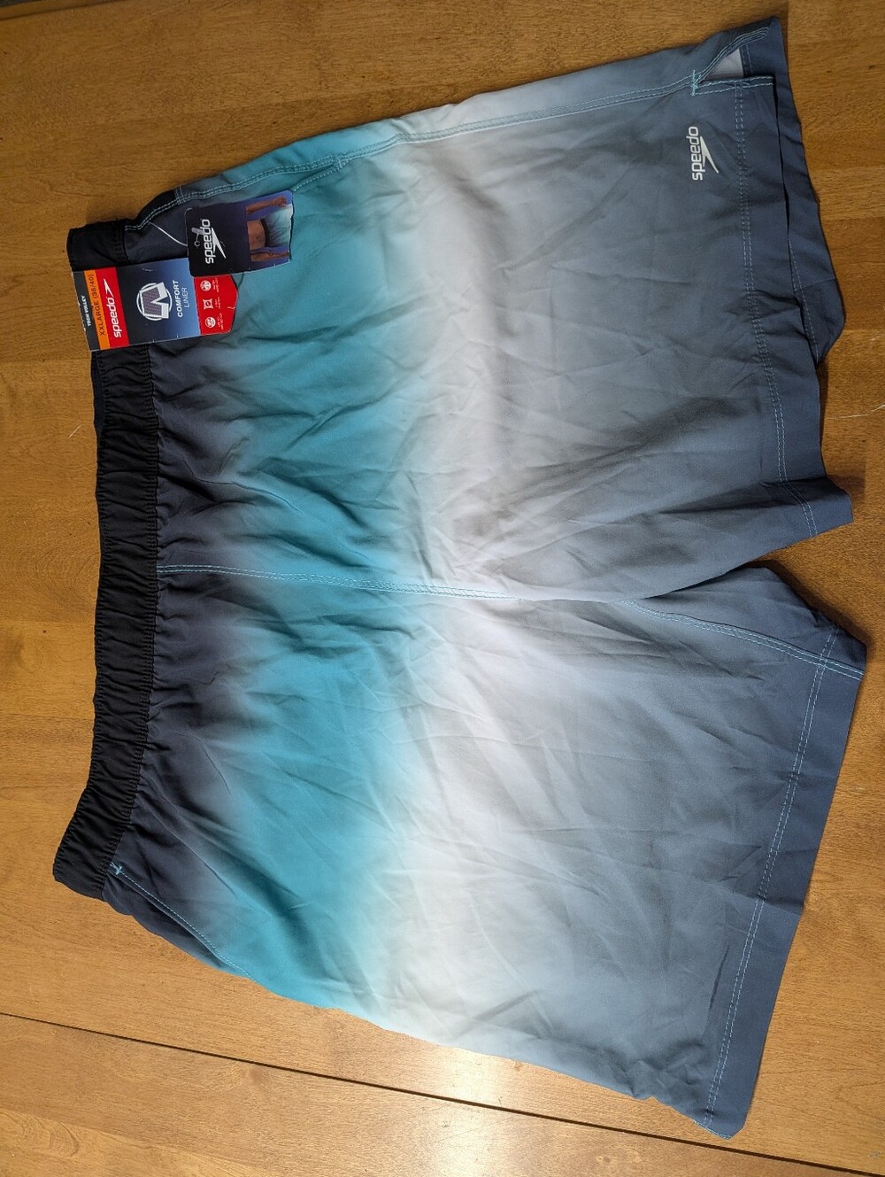 3/$14 Speedo Ombre Swim Trunks in Teal, Gray & White